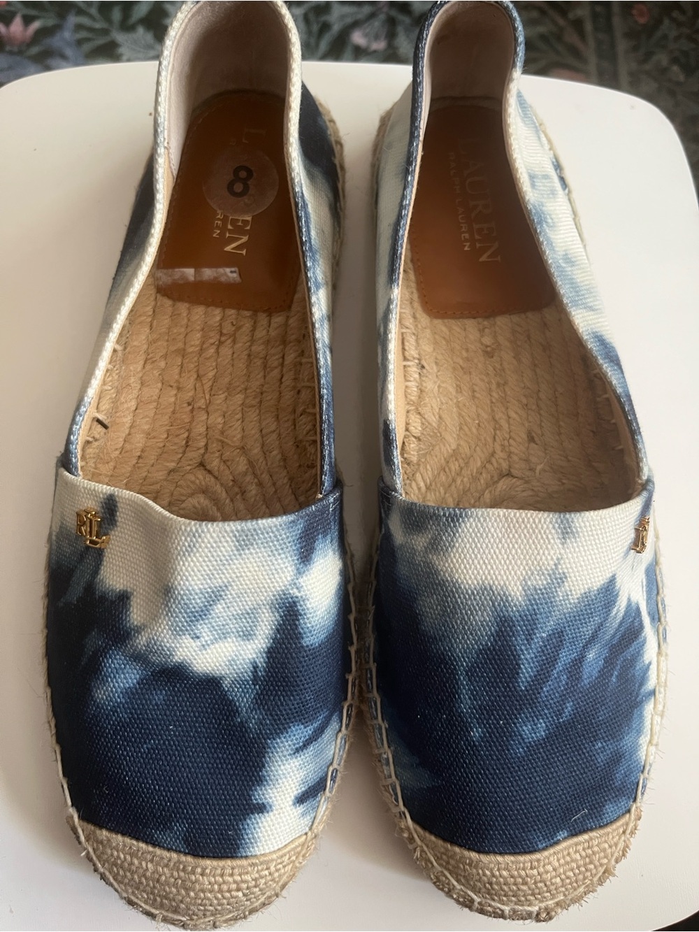 Ralph Lauren Navy and White Tie-Dye Canvas Espadrilles